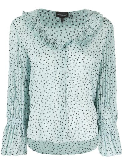 Armani Emporio Polka Dot Frill Bluse Damen Grün Schwarz | 02N74OM1