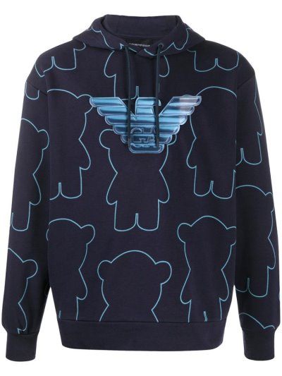 Armani Emporio Printed Logo Patch Hoodie Herren Blau | M228SO04