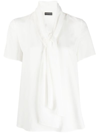 Armani Emporio Pussy Bow Bluse Damen Weiß | DICGX7J1