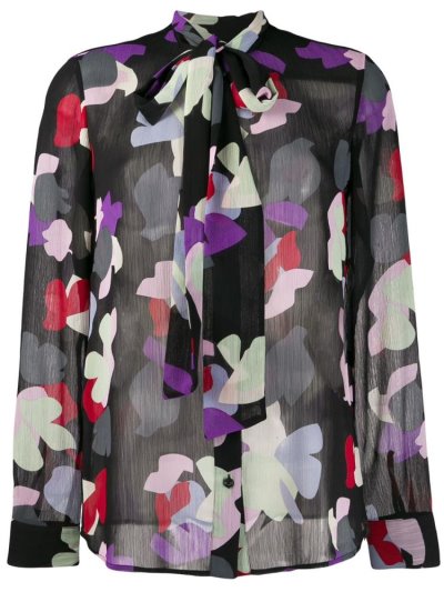 Armani Emporio Pussy Bow Printed Hemd Damen Schwarz | FO8SNP8B