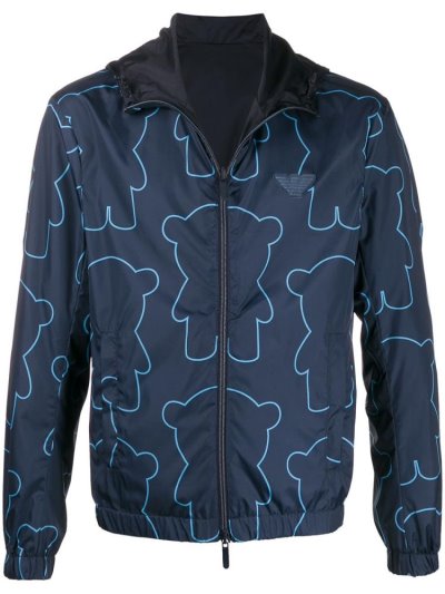 Armani Emporio Reversible Bear Print Jacke Herren Blau | L8CCOPM1