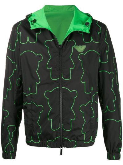 Armani Emporio Reversible Bear Print Jacke Herren Schwarz Grün | ZWXT9MBH