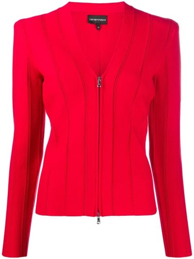 Armani Emporio Ribbed Fitted Jacke Damen Rot | NCX92F7Y