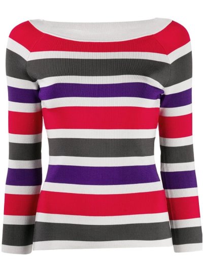 Armani Emporio Ribbed Knit Striped Jumper Damen Rot | SVUUUXLL