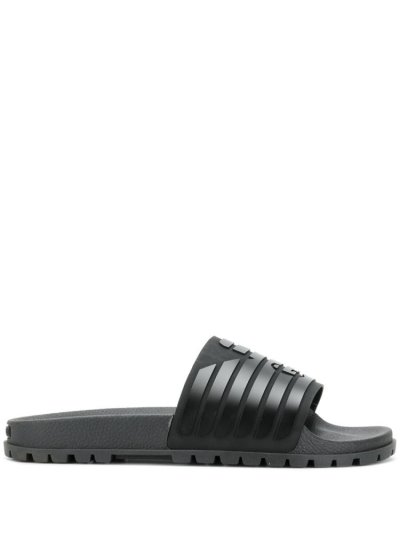 Armani Emporio Ribbed Logo Badelatschen Herren Schwarz | 3ZU5ER3O