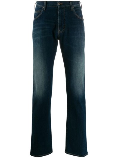 Armani Emporio Sandblasted Straight Leg Jeans Herren Blau | TDZTKHHB