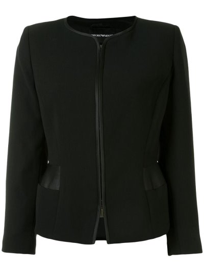 Armani Emporio Satin Trimmed Fitted Blazer Damen Schwarz | W0UUE0RK