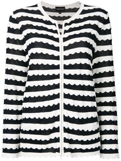 Armani Emporio Scalloped Hem Strickjacke Damen Schwarz Weiß | 4Q9B20WO