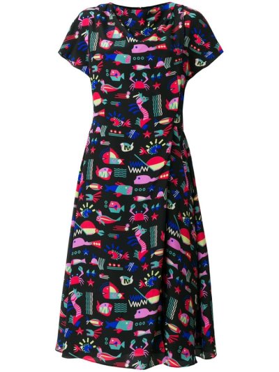 Armani Emporio Sea Print Midi Kleider Damen Schwarz | PEFAICB9