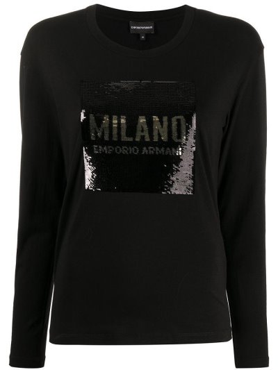 Armani Emporio Sequinned Logo Oberteile Damen Schwarz | MN6HW1KI