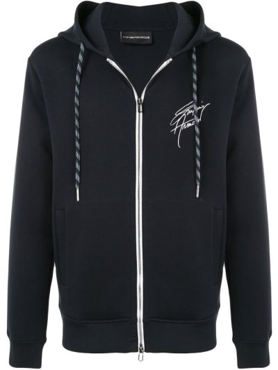 Armani Emporio Signature Logo Hoodie Herren Blau Weiß | NWE9VSF3