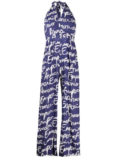 Armani Emporio Signature Logo Print Jumpsuit Damen Blau Weiß | DOAW6Y78