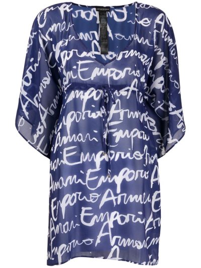 Armani Emporio Signature Logo Tunic Oberteile Damen Blau Weiß | CW5FFB97