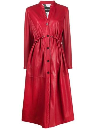 Armani Emporio Single Breasted Leder Mäntel Damen Rot | RPYF0FU9
