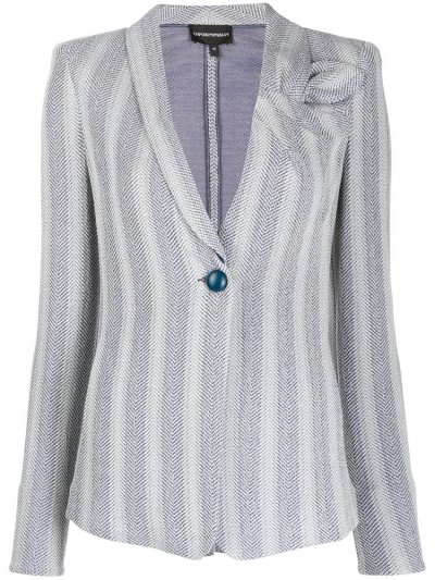 Armani Emporio Single Breasted Striped Print Blazer Damen Blau Grau | XMA7IZV0