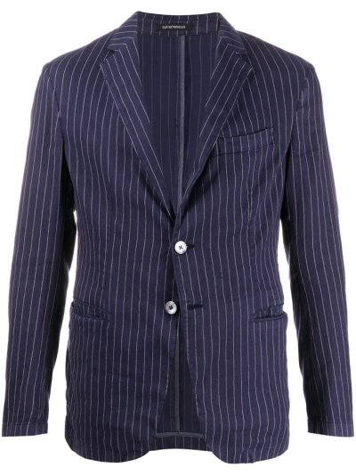 Armani Emporio Single Breasted Striped Print Blazer Herren Blau | ZUSBLP5R