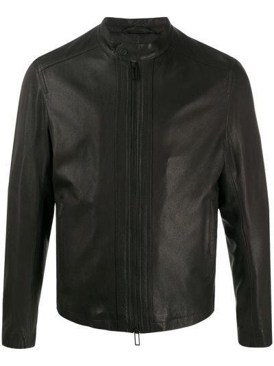 Armani Emporio Slim Fit Leder Jacke Herren Schwarz | X9E0HSVU