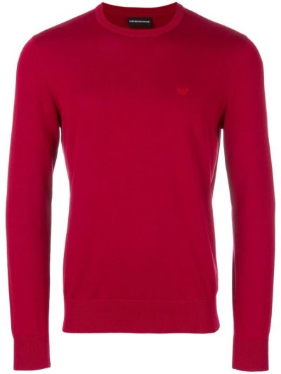 Armani Emporio Slim Fit Logo Pullover Herren Rot | 2HARO7FZ