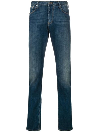 Armani Emporio Slim Stonewashed Jeans Herren Blau | X6YTLA0F
