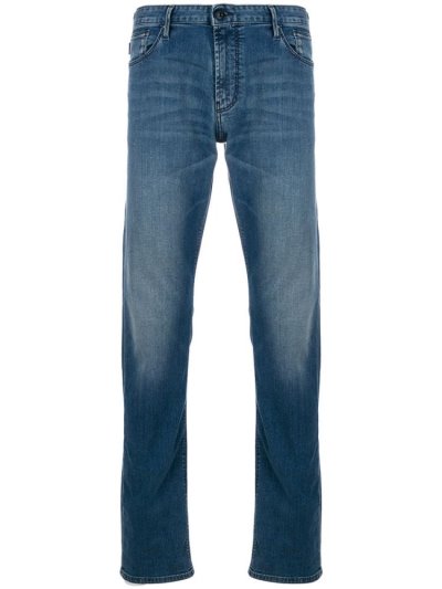 Armani Emporio Straight Leg Stonewashed Jeans Herren Blau | B1YNJYQU