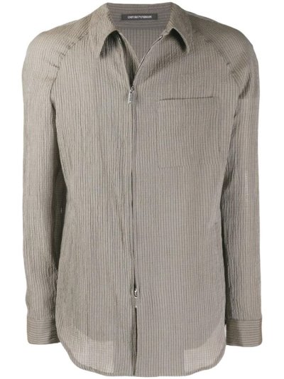 Armani Emporio Striped Creased Effect Hemd Herren Grau | 2IREY0BW