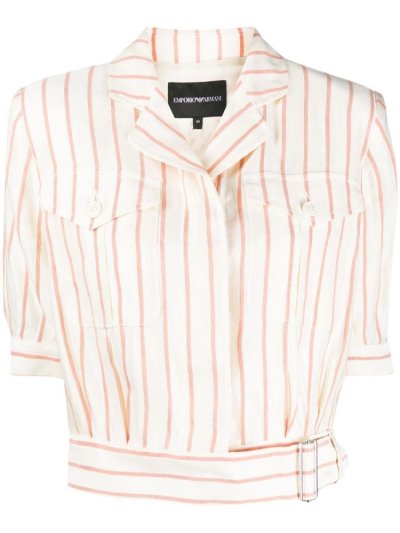 Armani Emporio Striped Cropped Hemd Damen Rot | D1QODQ6Q