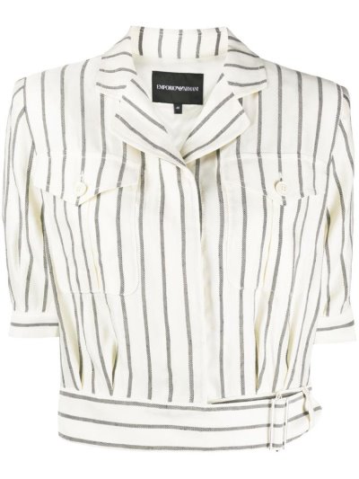 Armani Emporio Striped Cropped Hemd Damen Beige Schwarz | LYSQ3AQJ