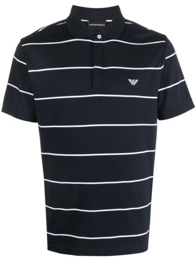 Armani Emporio Striped Embroidered Logo Polo Hemd Herren Blau | DD14OZTM