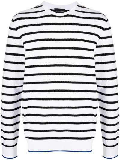 Armani Emporio Striped Long Sleeve Jumper Herren Weiß Blau | PB99GDBZ