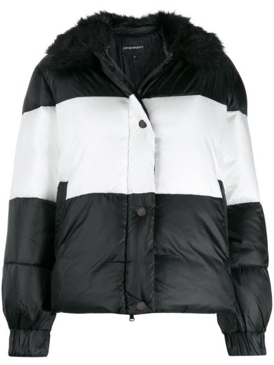 Armani Emporio Striped Padded Jacket Jacke Damen Schwarz | 28KR408Q