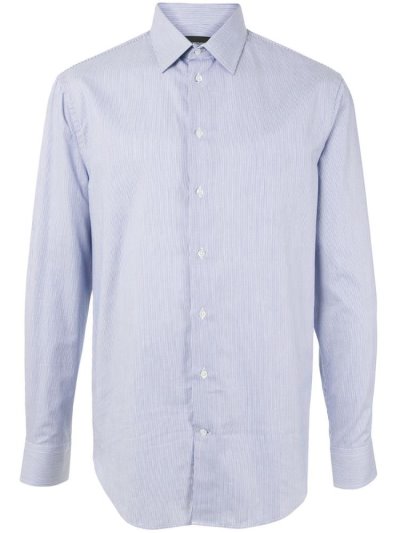 Armani Emporio Striped Print Buttoned Hemd Herren Blau | T7JQ6U4N