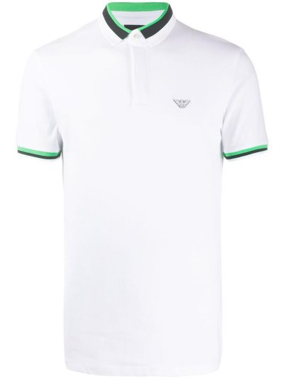 Armani Emporio Striped Trim Logo Polo Hemd Herren Weiß | Z5QQNU4J