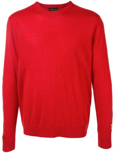 Armani Emporio Textured Logo Jumper Herren Rot | X5ANNSZB