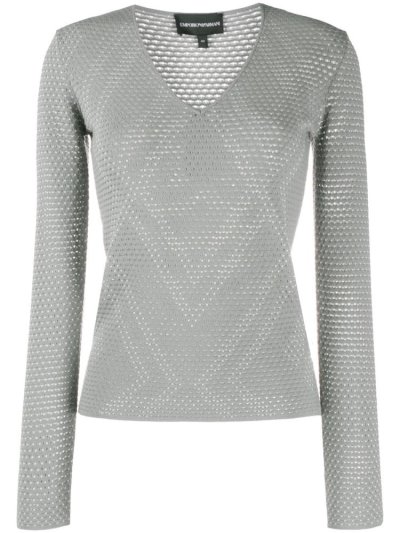 Armani Emporio Textured V Neck Sweatshirts Damen Grau | VB3GKK66
