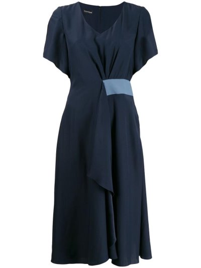 Armani Emporio V Neck Midi Kleider Damen Blau | A7NCEAQW