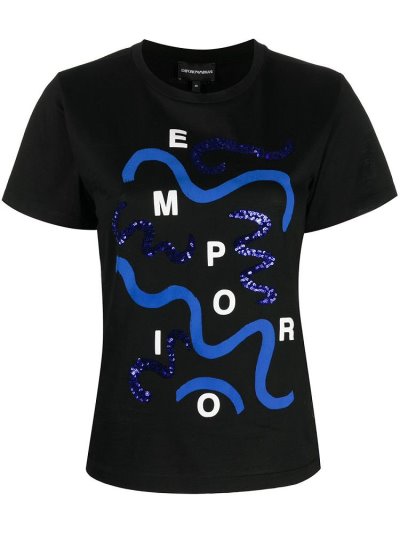 Armani Emporio Wave Logo Print Bomberjacke Damen Schwarz | HZL49L33
