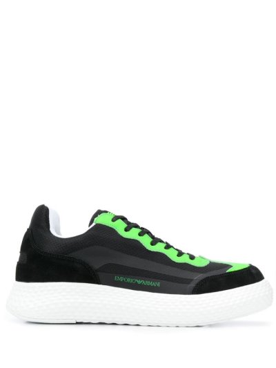 Armani Emporio Wildleder Panel Chunky Sole Neon Sneakers Herren Schwarz | FLR0QL5B