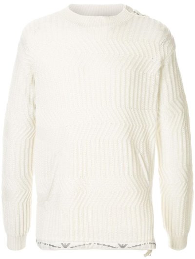 Armani Emporio Zig Zag Knit Jumper Herren Weiß | SRIPLN12