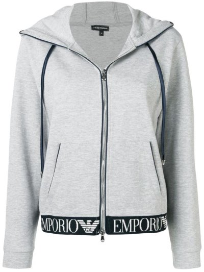 Armani Emporio Zip Front Logo Waistband Hoodie Damen Grau | KKHHAL6D