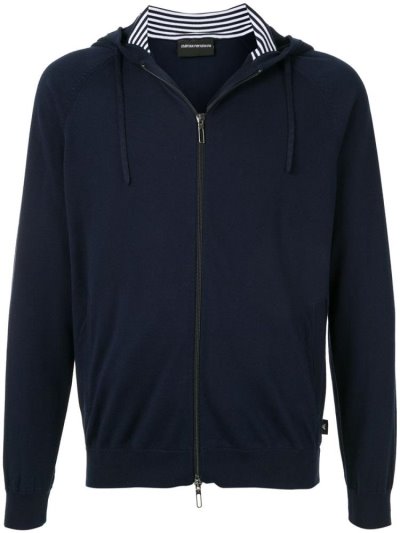 Armani Emporio Zipped Baumwoll Hoodie Herren Blau | O8ANOFHP