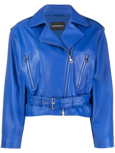 Armani Emporio Zipped Biker Jacket Jacke Damen Blau | 9QDR1S6T