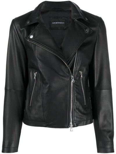 Armani Emporio Zipped Biker Jacket Jacke Damen Schwarz | RYSCAW1K