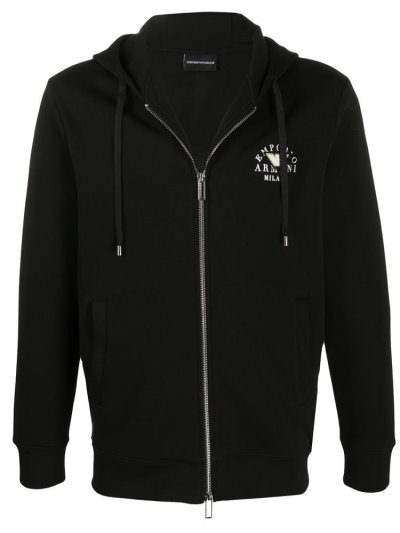 Armani Emporio Zipped Front Logo Hoodie Herren Schwarz | 4VWDL4GX