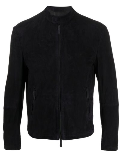 Armani Emporio Zipped Leder Jacke Herren Blau | DXFEUN4T