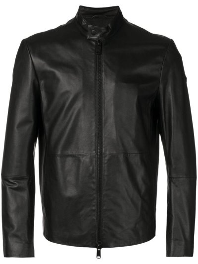 Armani Emporio Zipped Leder Jacke Herren Schwarz | JQTRGJK7