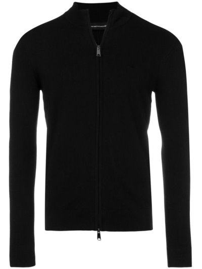 Armani Emporio Zipped Logo Strickjacke Herren Schwarz | 35WWFTKE