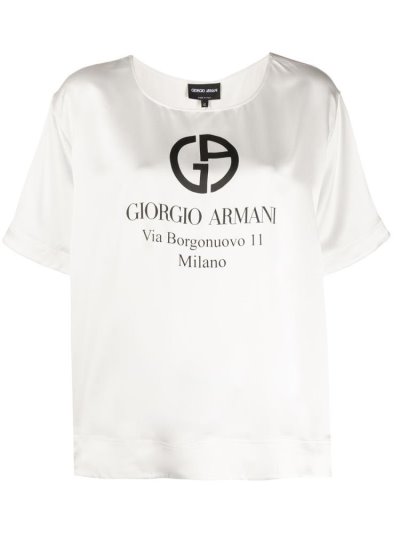 Giorgio Armani Address Print Silk Oberteile Damen Weiß | K5XO8U3H