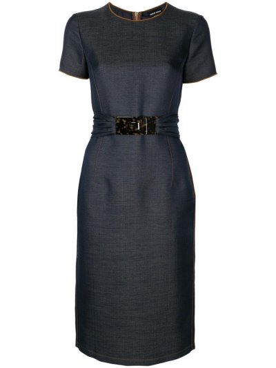 Giorgio Armani Belted Kurzes Sleeve Kleider Damen Blau | 3AWS7H2U