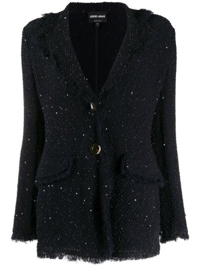 Giorgio Armani Bouclé Jacke Damen Blau | XSSOD94N
