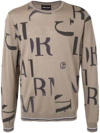 Giorgio Armani Brand Letter Long Sleeve Jumper Herren Braun Grün | ZSYGDNB4